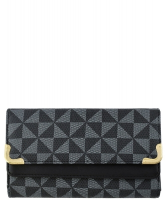 PM Monogram Tri-fold Clutch Cell Phone Wallet PM016 BLACK